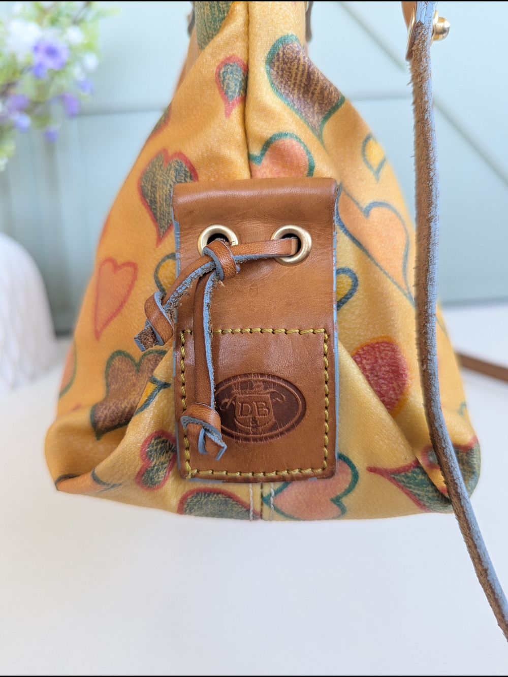 Dooney & Bourke Yellow Heart Print Satchel - Picture 6 of 11